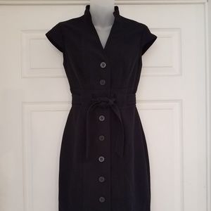 CALVIN KLEIN Black V Neck Button Front Dress S